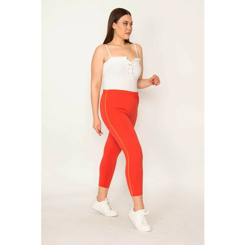 Şans Women's Plus Size Red Side Stripe Micro Jersey Leggings Slike