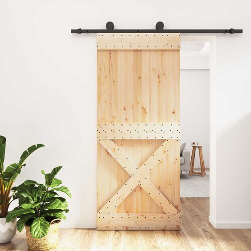  Klizna vrata Prirodna i crna 90 x 210 cm Čvrsta borovina Cijene
