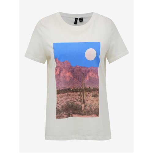 Vero_Moda White T-shirt with print Desert - Women Cene