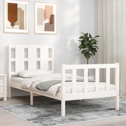 VidaXL Okvir za krevet s uzglavljem crni 100x200 cm od masivnog drva Slike