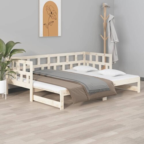VidaXL izvlečna dnevna postelja trdna borovina 2x(90x200) cm Slike