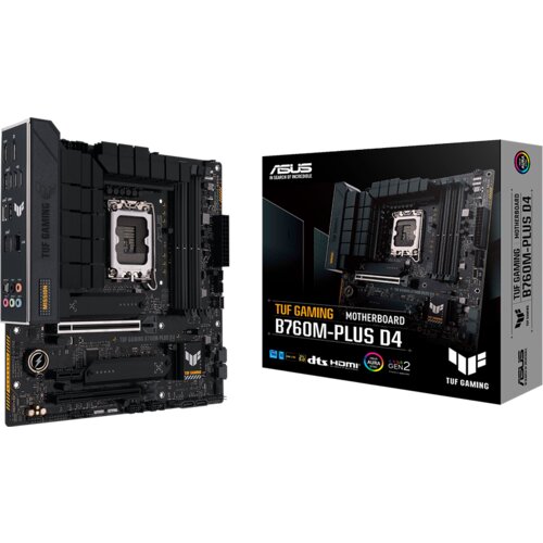 Asus TUF GAMING B760M-PLUS D4 LGA1700 mATX gaming MB &amp;ndash; Intel B760 4xDIMM DDR4 2xM.2 4xSATA PCIe 5.0 2.5Gb Ethernet 1xDisplayPort 1xHDMI with Aura Sync support Slike