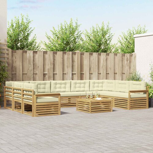  Set vanjskih sofa 10 pcs Bijela i krem Čvrsto drvo akacije Cene