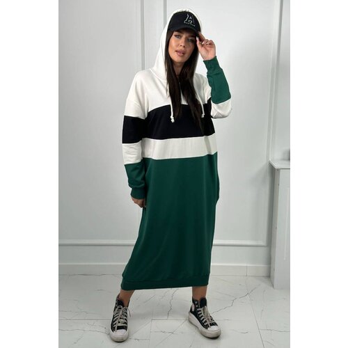 Kesi Three-color hooded dress ecru + black + dark green Cene