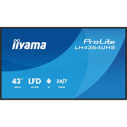 Iiyama Monitor 108 cm (42,5") LH4364UHS-B1AG 3840x2160 Multimedia Android VA 6,5ms 2xHDMI USB-C 15W 2xUSB2.0 Zvočniki 2x10W, (5000336386) Cene