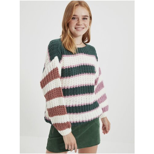 Trendyol Green and White Women&amp;#039;s Striped Oversized Sweater - Women Slike