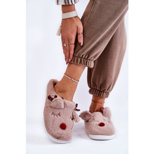  PG4 Women&amp;#039;s Christmas Fur Slippers With Reindeer Beige Claire Slike