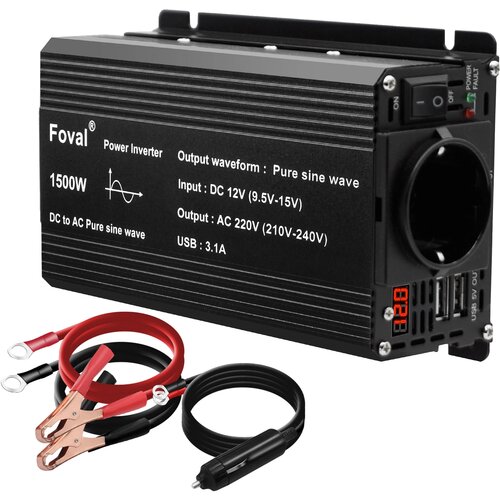 Foval Čisti sinusni inverter, 12V na AC 220V, vr&amp;scaron;na moč 1000W-2600W, 12V 220V 1500W, (5000159102) Slike