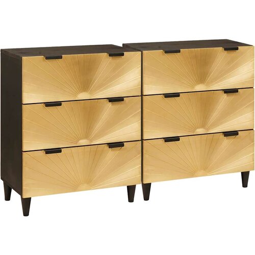 vidaXL Strani šal 2 pcs Črna in zlata 60 x 33 x 75 cm trden mangov les Cene