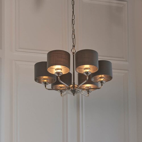  Endon 94381 - Luster na lancu HIGHCLERE 6xE14/28W/230V siva/sjajni hrom Slike