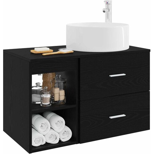  Set namje&amp;scaron;taja za kupaonicu 2 kom. Crni hrast Konstruirano drvo Crna 49,5 x 44,5 x 80 cm Slike