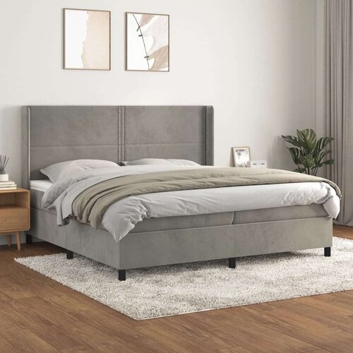  Krevet s oprugama i madracem svjetlosivi 200x200 cm bar&amp;scaron;unasti Slike
