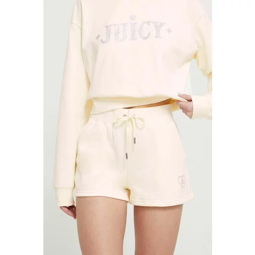 Juicy Couture Kratke hlače za žene, boja: bež, s aplikacijom, visoki struk