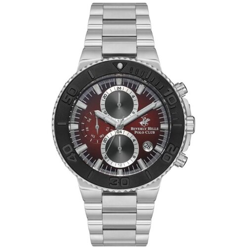 Beverly Hills Polo Club Muški ručni sat, Kvarcni mehanizam, 44mm, Crveno kućište, Srebrne boje, BP3540X.380 Cene
