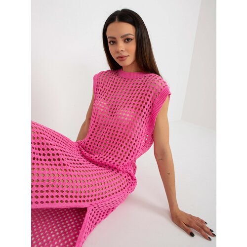 Fashion Hunters Pink summer knitted dress with openwork pattern Slike