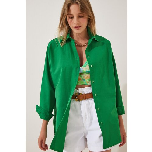 Happiness İstanbul Women's Vivid Green Oversize Long Basic Shirt Slike