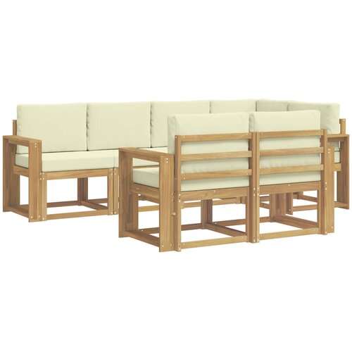  Set vanjskih sofa 7 kom. Bijela i krem Poliester Smeđa 251 x 132,5 x 73 cm Slike