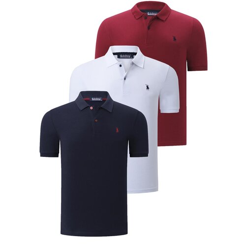 Dewberry TRIPLE SET T8561 MENS T-SHIRT-NAVY BLUE-WHITE-BURGUNDY Slike