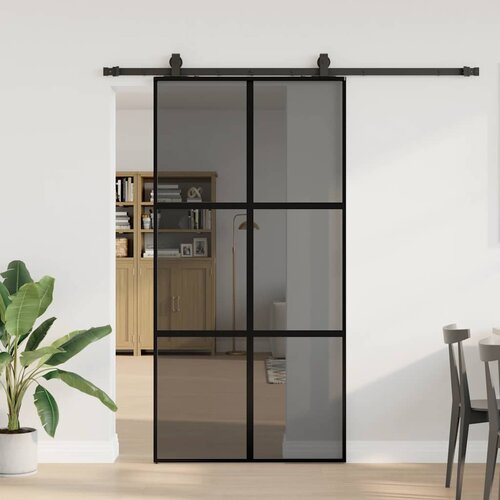 vidaXL Drsna vrata z opremo črna 102,5x205 cm kaljeno steklo Cene