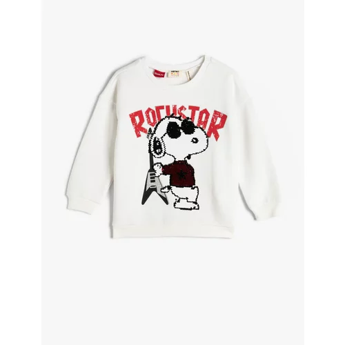 Koton Snoopy Sweatshirt Licensed Crew Neck Sequin Sequined Rayon Cotton Cotton