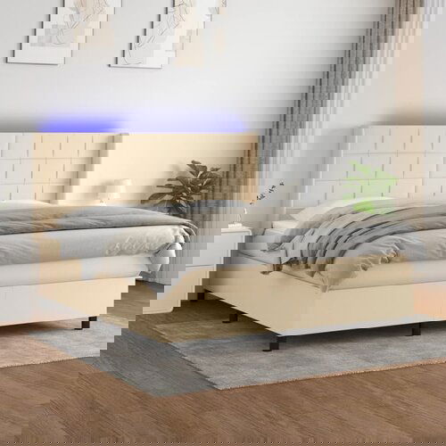  The Living Store Box spring postelja z vzmetnico LED krem 180x200 cm blago - Box Spring Postelja, (21455827) Slike