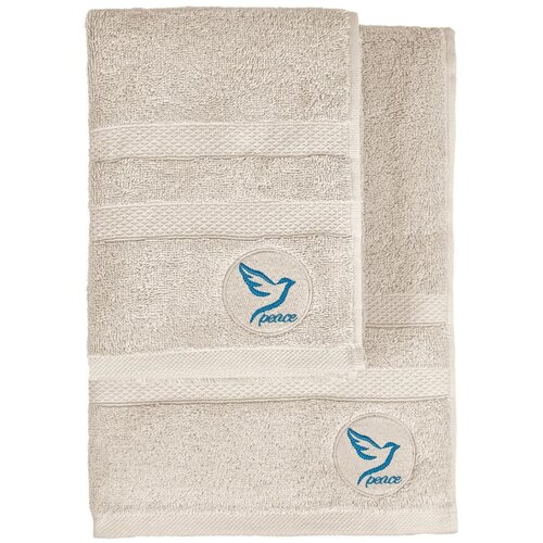 Foutastic Peace - Beige Beige Hand Towel & Bath Towel Set (2 Pieces) Cene
