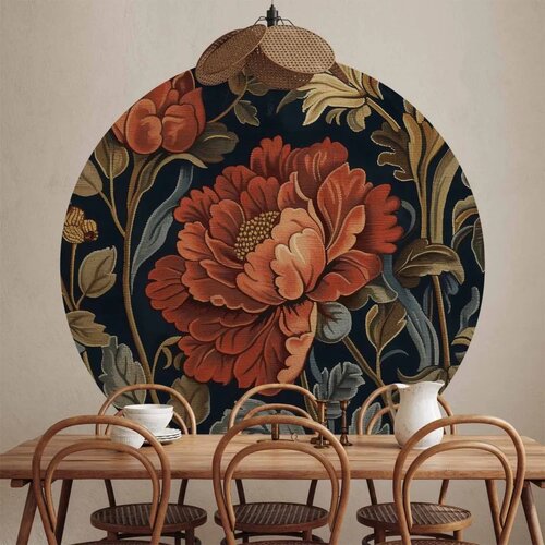  Okrugla fototapeta - Tapestry-style large retro flowers 140x140 Slike