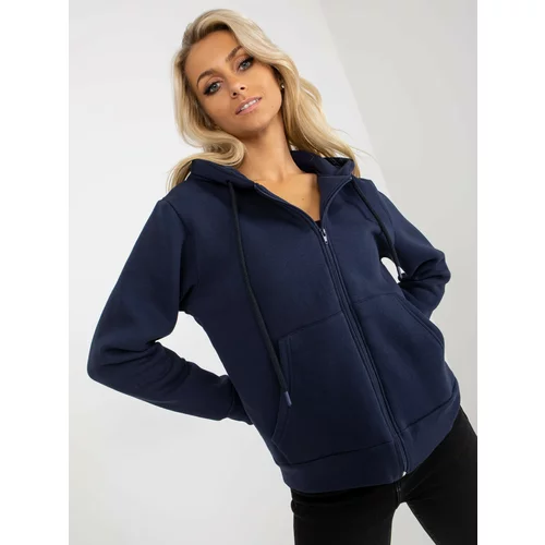 Fashion Hunters RUE PARIS navy blue zipped sweatshirt with pockets