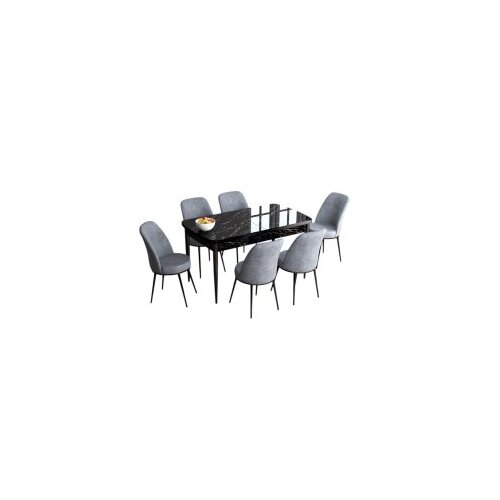 Hanah home Hanah Kućni set Trpezarijski sto i 6 stolica Han, Sivo-crna Cene