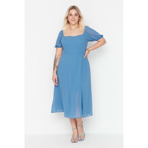 Trendyol ženska haljina Curve Blue Slit Woven Cene