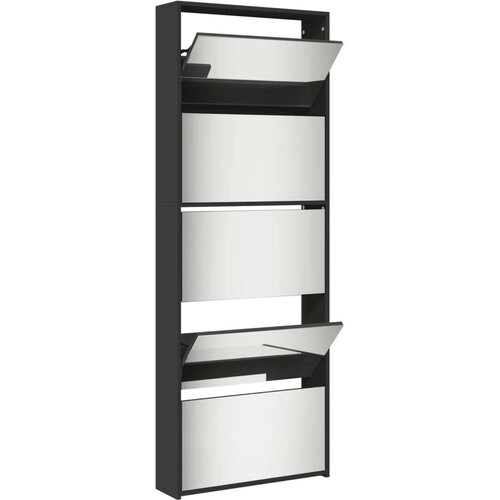 VidaXL omarica za čevlje z ogledalom 5-nadstropna črna 63x17x169,5 cm Slike