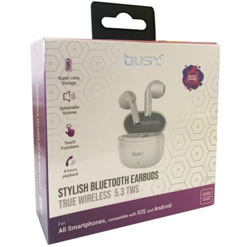 Busy Bluetooth Earbuds 5.3 TWS bele Slike