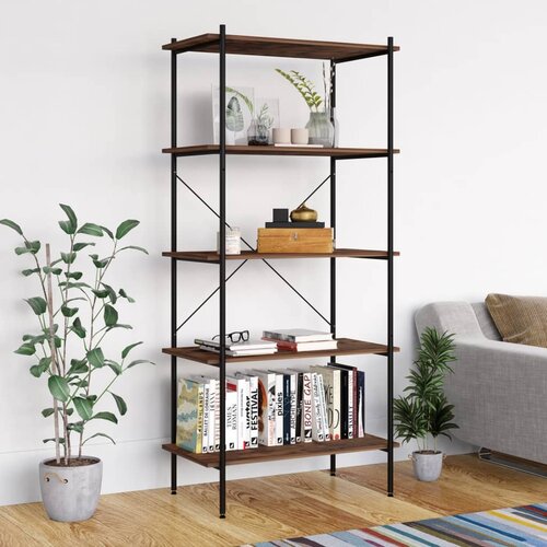 VidaXL 5-nadstropni regal s policami črn in temen les 80x40x163 cm Slike