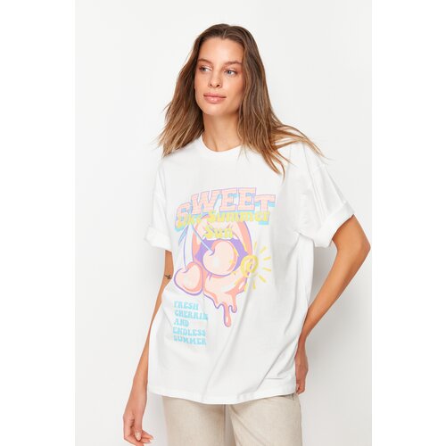 Trendyol White Boyfriend Knitted T-Shirt Cijene