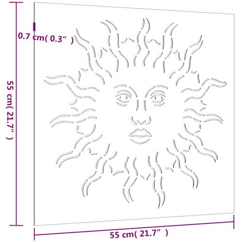  Vrtni zidni ukras 55 x 55 cm od čelika COR-TEN s uzorkom sunca Slike