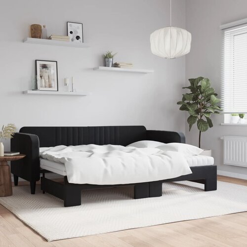  The Living Store Izvlečna dnevna postelja z vzmetnicami črna 80x200 cm žamet - Izvlečna Dnevna Postelja, (21449888) Slike