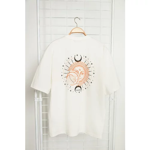 Trendyol Plus Size Ecru Men's Oversize/Wide Fit 100% Cotton Mystic Printed Comfortable T-Shirt