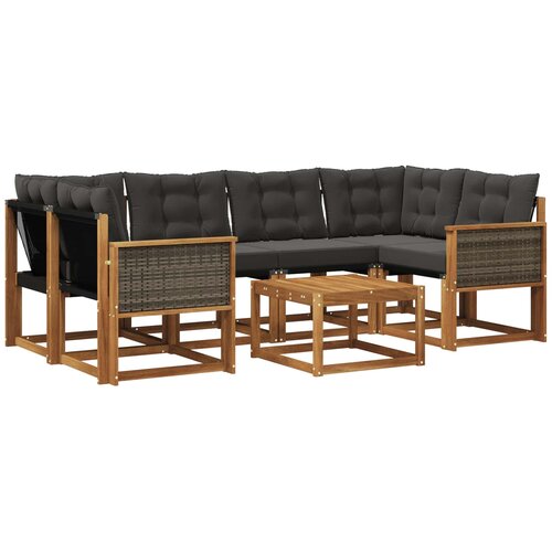 vidaXL Zunanja garnitura za sedenje z blazino 7 pcs Naravna in črna, (5000273579) Cene