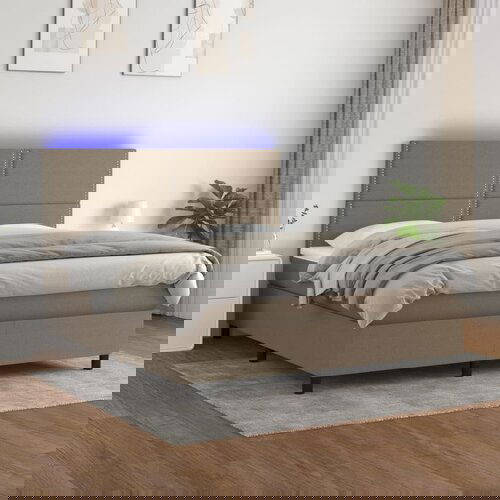  The Living Store Box spring postelja z vzmetnico LED taupe 160x200 cm blago - Box Spring Postelja, (21444447) Slike