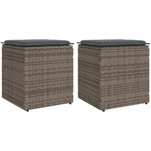 VidaXL Vrtni stolčki z blazinami 2 kosa Siva 40x40x43 cm poli ratan Slike