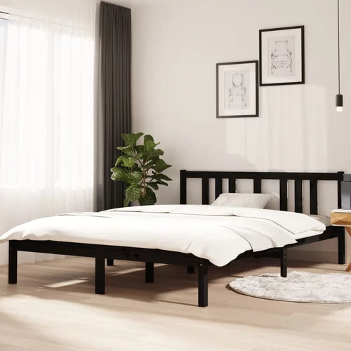 vidaXL posteljni okvir črn iz trdnega lesa 140x200 cm