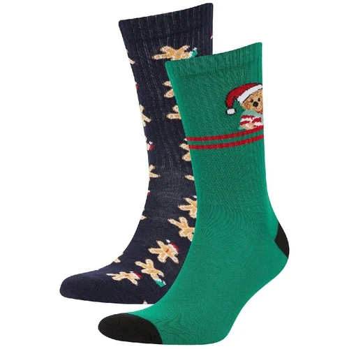 Defacto Men's Christmas Themed 2-Pack Cotton Long Socks