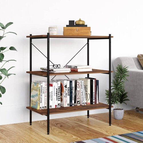vidaXL 3-nadstropni regal s policami črn in temen les 80x40x92 cm Cene