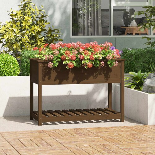 VidaXL Visoka greda s polico medeno rjava 111,5x54x81cm trdna borovina Slike