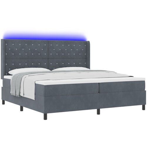 vidaXL Box Spring postelja z vzmetnico in LED temno siva 200x200 cm žamet Cene