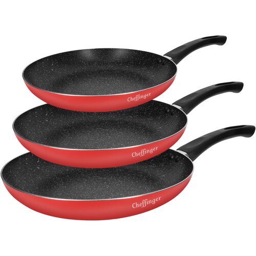 Cheffinger trio ponev 20/24/28 cm z marmornim premazom in soft-grip ro?ajem, rde?a, (21553017) Cene