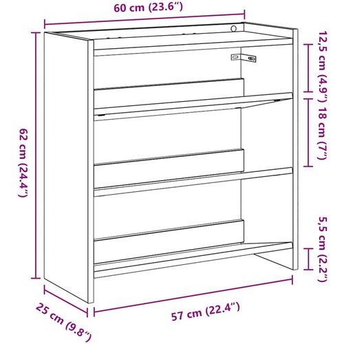  Stalak za cipele boja hrasta 60x25x62 cm konstruirano drvo Slike