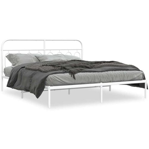 vidaXL Kovinski posteljni okvir z vzglavjem bel 183x213 cm Cene