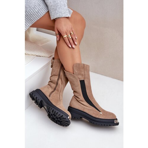 Boto Fleece-Lined Flat Heel Boots Beige Palimra Cene