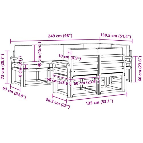  Set vanjskih sofa 7 kom. Bijela i krem Poliester Smeđa 249 x 130,5 x 73 cm Slike